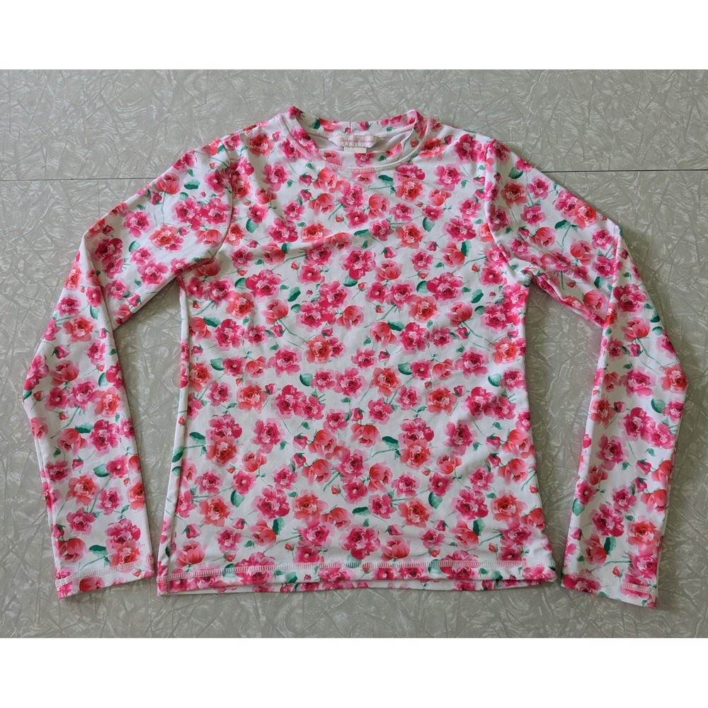 Tommy Bahama Girls Pink White Floral Rash Guard Long Sleeve Swim Shirt Size 16